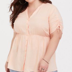TORRID 5X peach pink challis tie sleeve babydoll